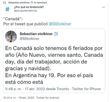 Es argentino, vive en Canadá y desató un furioso debate por los feriados en Argentina: “Por eso el país está cómo está”.