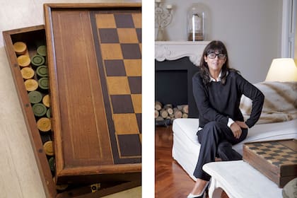 Inés es periodista y productora del programa de Susana Giménez. Sobre la mesa ratona antigua que pintó de blanco, juego de backgammon que perteneció a su bisabuelo. 