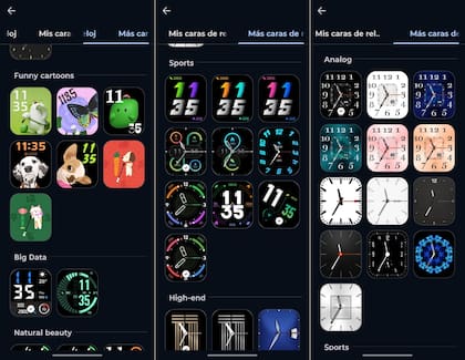 Es posible cambiar el aspecto del reloj del Moto Watch Fit con una gran cantidad de diseños