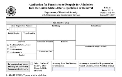 Es un documento utilizado por personas que han sido deportadas o removidas de Estados Unidos y desean solicitar admisión nuevamente