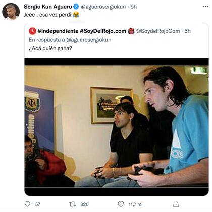 "Esa vez perdí" fue la respuesta del Kun Agüero a una divertida pregunta que le hicieron en Twitter