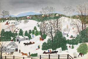 Escena navideña pintada por Anna Mary Robertson Moses