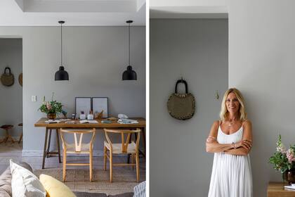 Escritorio de petiribí (Ritta Estudio) con sillas de Garage Deco. Lámparas colgantes (San Isidro Luz).