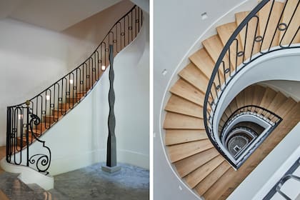 Escultura en piedra de Jorge Gamarra. Piso en mármol 'Silver White'.