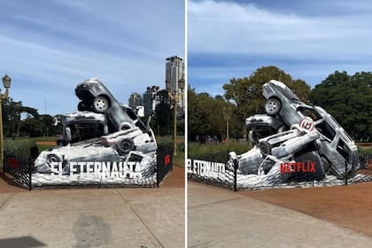 Escultura en referencia a El Eternauta realizada por Netflix en pleno barrio de Palermo