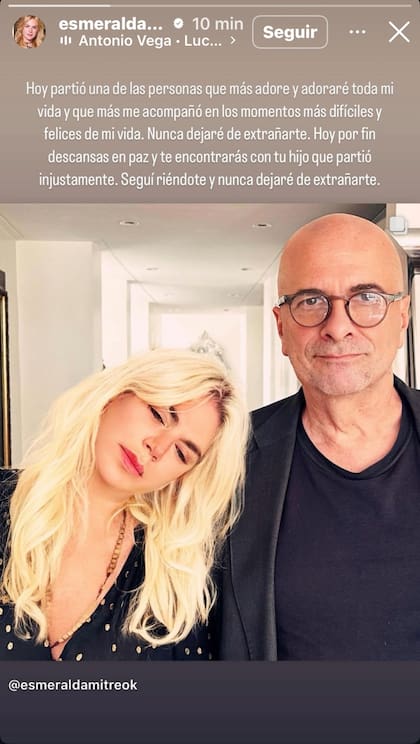 Esmeralda Mitre despidió a su amigo en Instagram