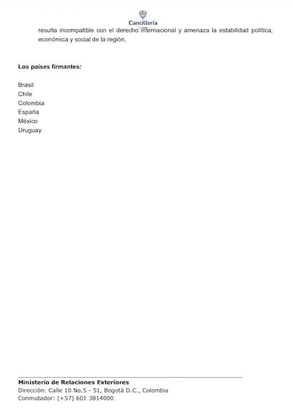 España, Brasil, Chile, Uruguay, Colombia y México rechazaron la intervención de Estados Unidos