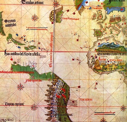 España y Portugal se repartieron sus extensos dominios mediante el Tratado de Tordesillas (1494)