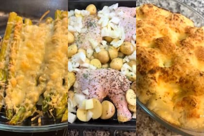 Espárragos gratinados, pollo con papines y coliflor gratinado con salsa blanca (Captura de video / TikTok @scarpalulu)