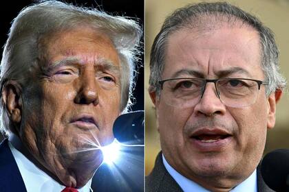 Esta combinación de imágenes, creada el 26 de enero de 2025, muestra al presidente estadounidense Donald Trump en Las Vegas, Nevada, el 25 de enero de 2025, y al presidente colombiano Gustavo Petro en Bogotá el 31 de mayo de 2024.