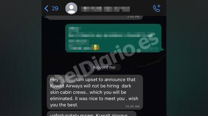 Esta es la captura de pantalla compartida por la mujer aspirante que revela haber sufrido discriminación por la aerolínea