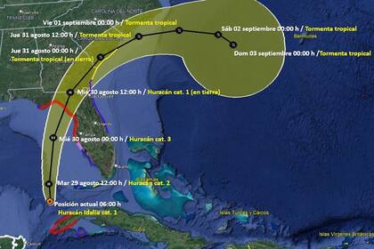 Esta es la trayectoria y tiempos estimados de llegada del núcleo del huracán Idalia a través de la costa de EE.UU.