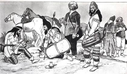 Esta ilustración muestra a un grupo de escitas del siglo VIII o VII a.C.