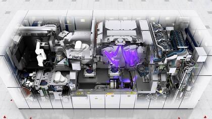 Esta ilustración muestra lo complejo del interior de una de las máquinas ultravioleta de ASML.
