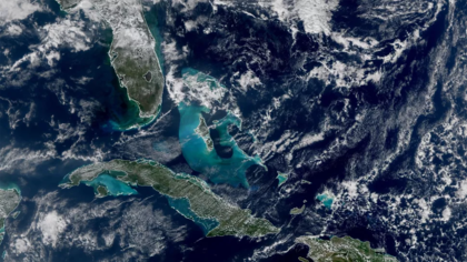 Esta imagen, obtenida por el instrumento VIIRS, muestra el color del océano alrededor del sur de Florida y el Caribe