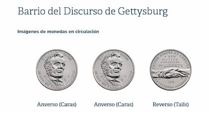 Esta moneda muestra la figura de Abraham Lincoln y conmemora el Discurso de Gettysburg (Casa de la Moneda de Estados Unidos)
