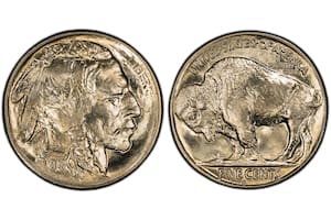 Esta moneda valiosa pertenece a la serie Buffalo Nickel, también conocida como Indian Head, acuñada en San Francisco en 1913