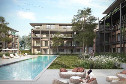 Esta primera etapa de la obra completará la puesta a punto de las cinco construcciones, cada una con planta baja y tres pisos. Los departamentos más altos gozarán de la vista de la cúpula de la Catedral de San Isidro y hacia el Sureste, el paisaje de la añosa arboleda de Las Lomas de San Isidro.