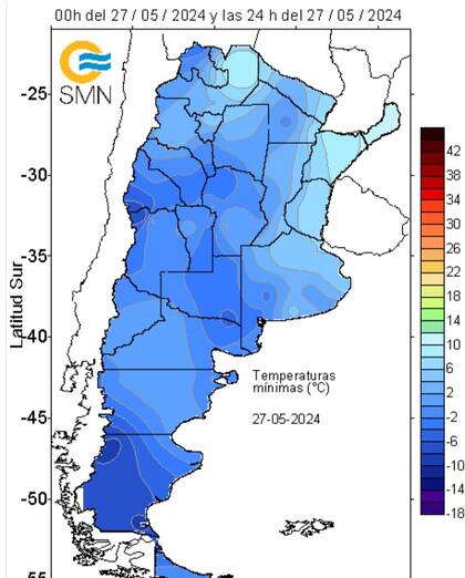 Esta semana ya se registraron valores bajo cero en todas las regiones del país