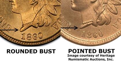 Esta serie se divide en dos variantes: aquellas en las cuales el busto del nativo aparece redondeado, y en las cuales aparece puntiagudo