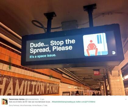 Esta usuaria de Twitter publicó una foto que muestra la campaña contra el "destaparre" que hay en el metro de Nueva York