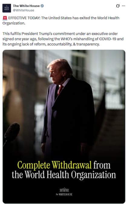Estados Unidos anunció su salida de la OMS (X: @WhiteHouse)