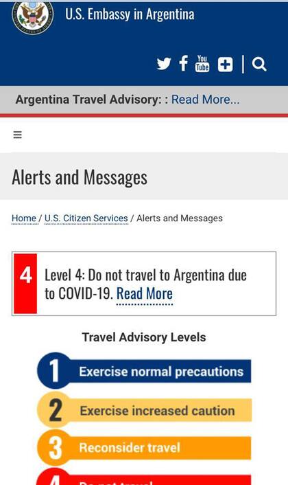 Estados Unidos pidió a sus ciudadanos que no viajen a la Argentina por el avance del coronavirus