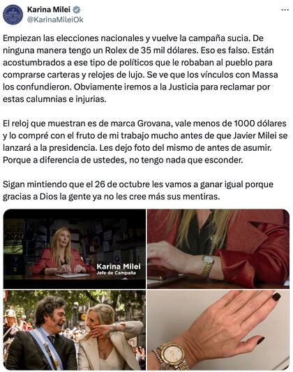 “Están acostumbrados a ese tipo de políticos que le robaban al pueblo”, expresó Karina Milei en la red social X