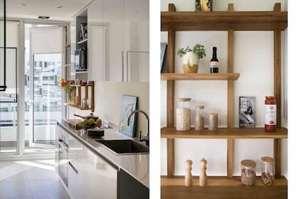 Estantería de petiribí (Moscú Company), textiles (Pezkoi) y obras de arte (Laura Saint-Agne).