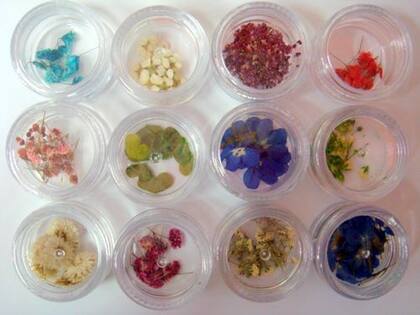 Estas pequeñas flores o pétalos son los que usan las manicuras para poder decorar las uñas.