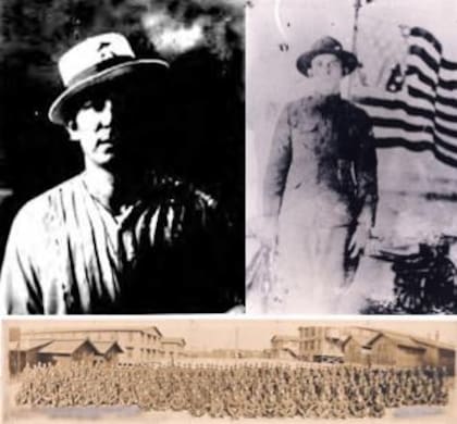 Estas son las únicas imágenes que se conservan de El Isleño. Abajo, la fotografía del 105 Regimiento de Ingenieros del que formó parte en la I Guerra Mundial.