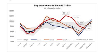 Este año, las importaciones de China alcanzaron las 97 millones de toneladas, incrementándose un 9% respecto al año pasado y ubicándose un 12% por encima del promedio de los últimos cinco años, según información del gobierno chino