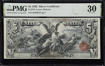 Este certificado de plata de US$5 de 1896 podría venderse por US$5000 en la subasta de diciembre de Stacks Bowers
