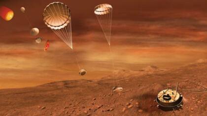 Este dibujo representa el momento en que la sonda Huygens llegó a Titán.