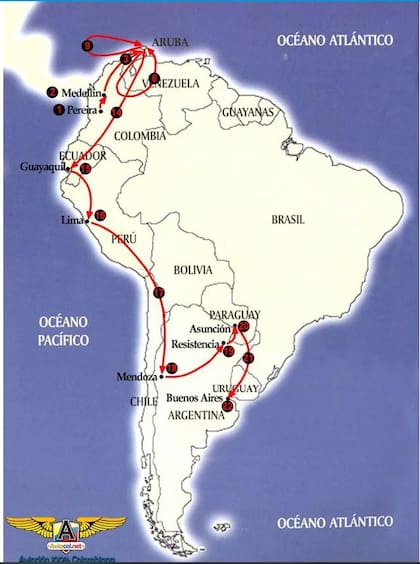 Este es el largo recorrido que el H-1274 hizo durante el secuestro más largo en la historia de la aviación colombiana