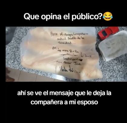 Este es el mensaje que recibió el esposo de Belén en la bolsa