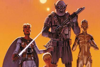 Este es uno de los primeros bocetos que el dibujante Ralph McQuarrie elaboró a partir de los primeros escritos de Lucas. Allí está Luke Skywalker, el joven Annikin, Chewbacca y C3PO.