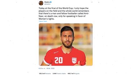 Este es uno de los tuits que publicó Shakira para apoyar al futbolista iraní que fue condenado