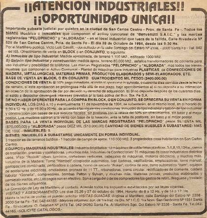 Este fue el anuncio de remate de la empresa después de que la empresa se declaró en banca rota. Así es que fue comprada por el empresario Héctor Goette que aún administra la marca.