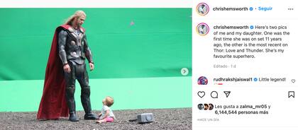Este fue el mensaje que Chris Hemsworth dejó en Instagram para su hija
