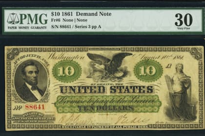 Este fue el primer billete emitido por el gobierno de EE.UU. y su rareza se debe a que solo existen unos pocos ejemplares en buenas condiciones (Heritage Auctions)