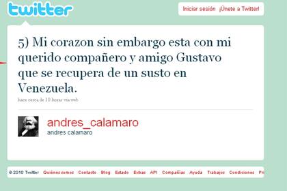 Este fue el tweet de Andrés Calamaro expresando apoyo al cantante