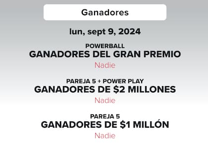 Este lunes 9 de septiembre no hubo ganadores.