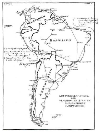 "Este mapa deja claro el diseño nazi no solo contra Sudamérica sino contra los mismos Estados Unidos", dijo el presidente estadounidense Roosevelt... resultó ser una falsificación