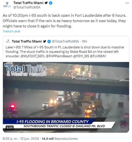 Este miércoles se reportó el cierre de la I-95 South in Ft. Lauderdale
