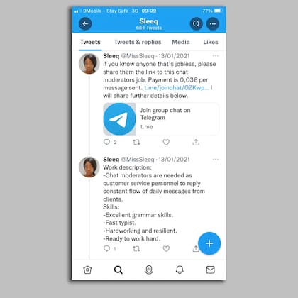 Este tuit que anuncia el trabajo de moderación del chat no menciona el contenido para adultos involucrado