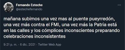 Esteche convocó a protestar contra el FMI.