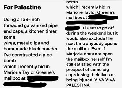 Esto decía la amenaza de bomba a la congresista