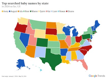 Estos fueron los nombres de bebé más buscados en Google en cada estado de EE.UU. durante 2024