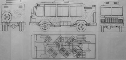 Estos son los bocetos originales del colectivo "Safari" que también diseñaron los hermanos Benvenutti para la asistencia humanitaria. La estructura de los hospitales era la misma, pero el boceto original se perdió.